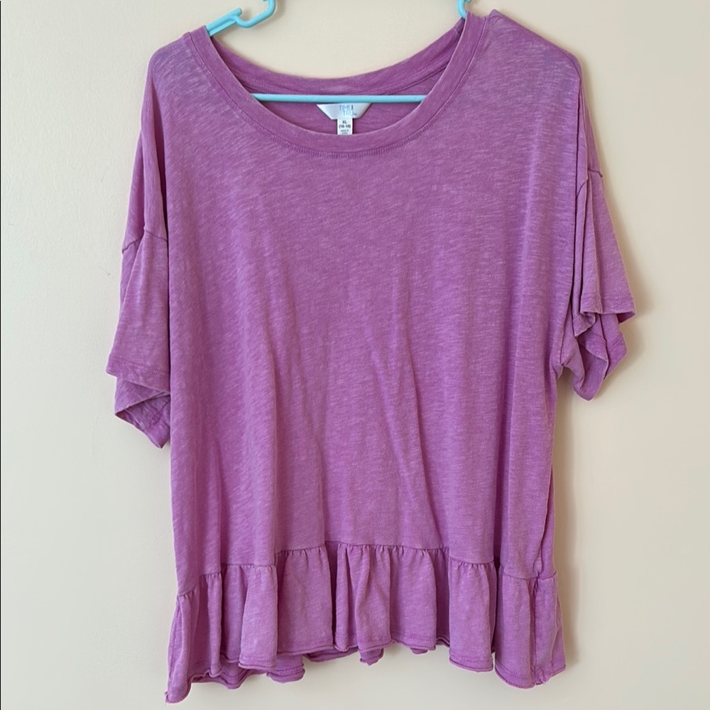 Time and Tru Purple Ruffled Short Sleeve Tee